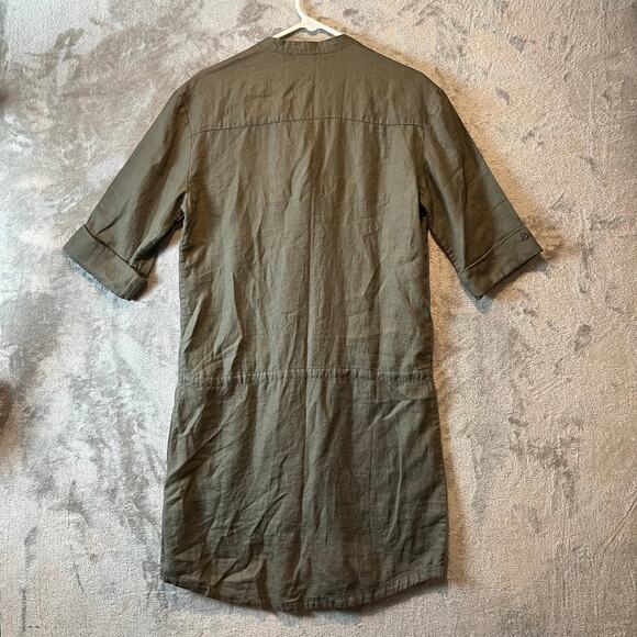 James Perse 100% Linen Drawstring Shirt Dress Greystone Sage Green Size 3 Large - Picture 4 of 7
